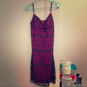 Short red with black lace cocktail dress